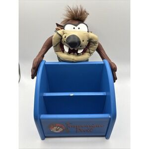Vintage Taz Desk Organizer Tasmanian Devil Mail‎ Pencils Holder Blue w/figure